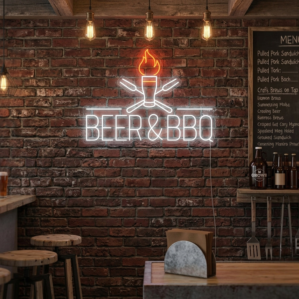 "Beer And BBQ" Neonskylt
