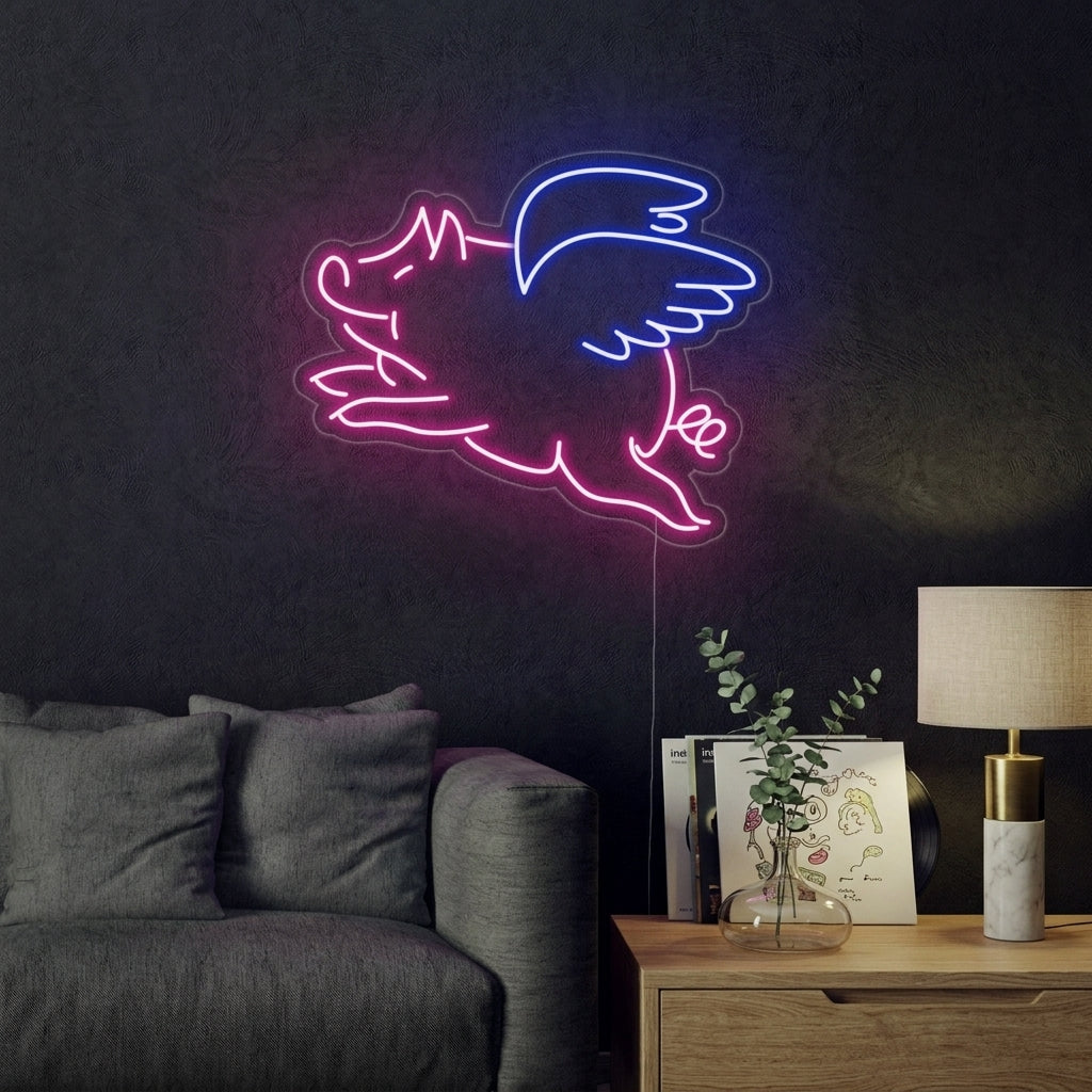 "Flygande Gris" Neonskylt
