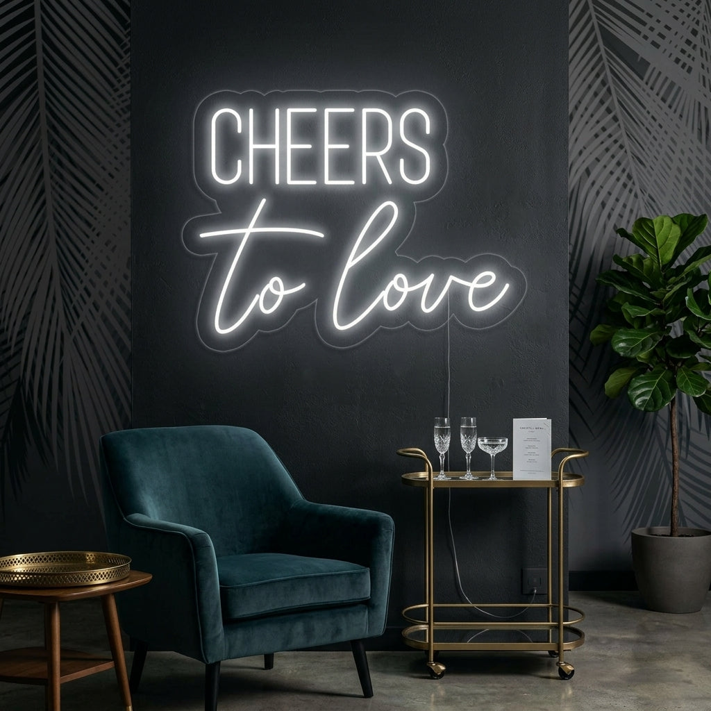 "Cheers to love" Neonskylt