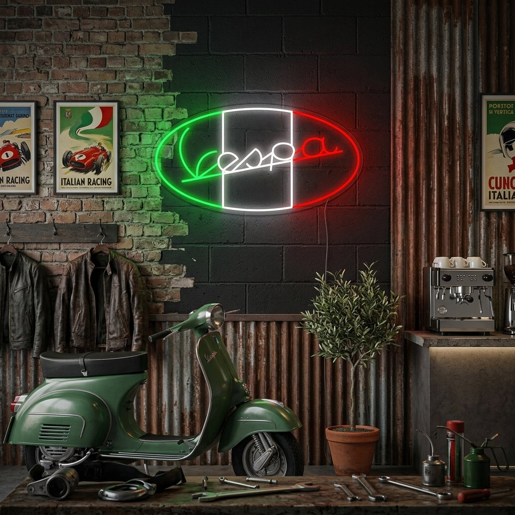 "Vespa Italienska Motorcycle Logo" Neonskylt