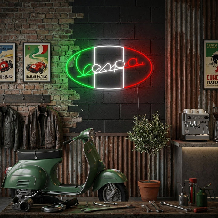 "Vespa Italienska Motorcycle Logo" Neonskylt
