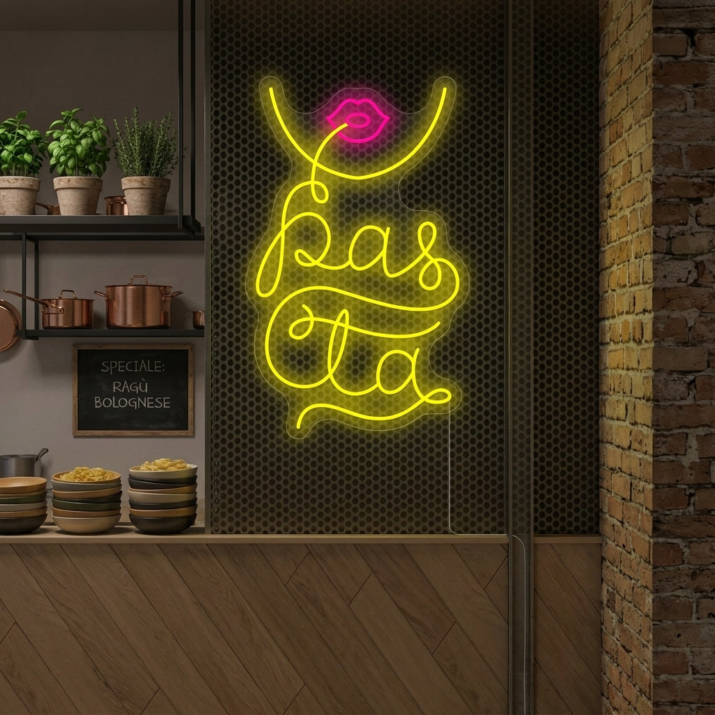 "Sexiga läppar med pastabokstäver" Neonskylt