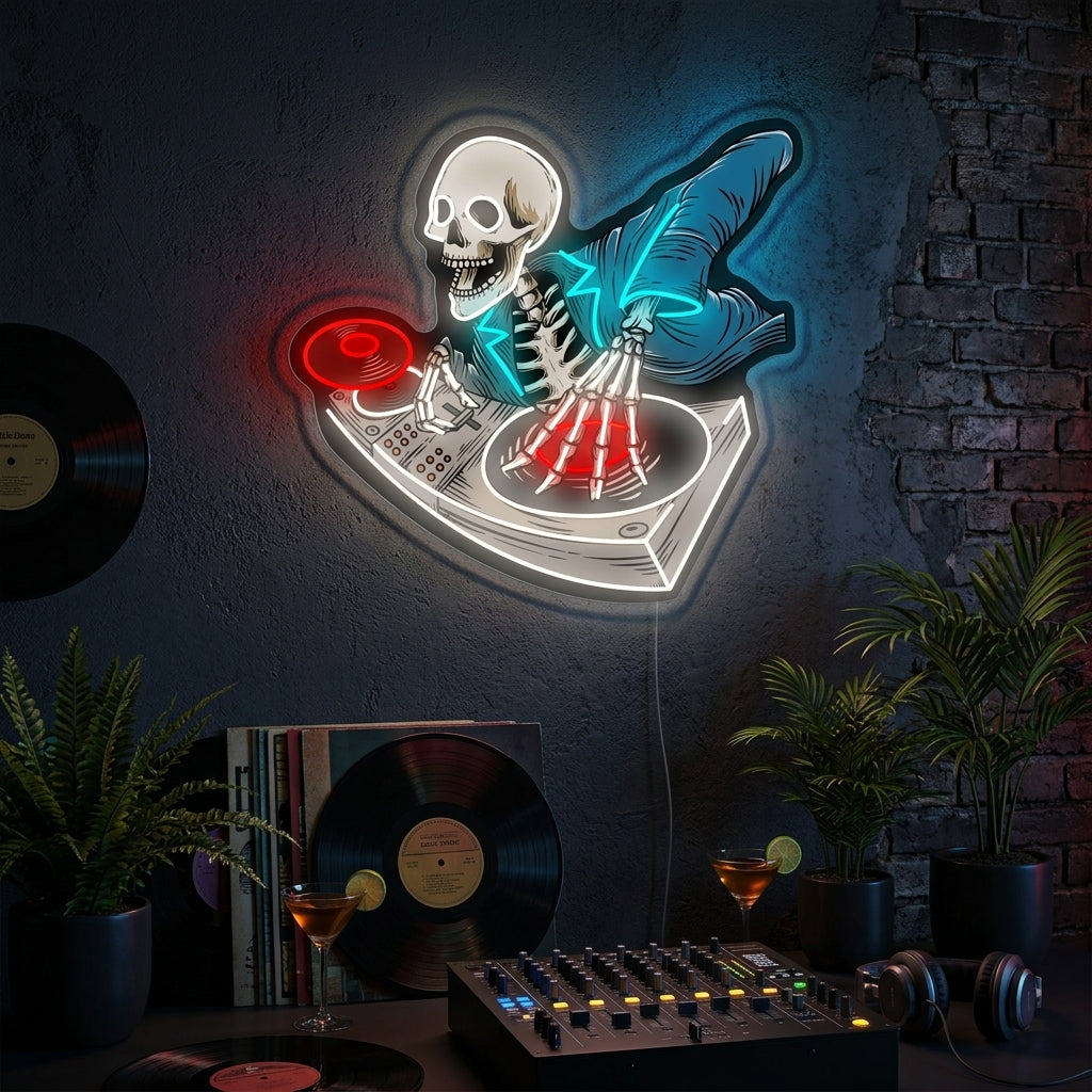 "Skelett Dj" Neonskylt