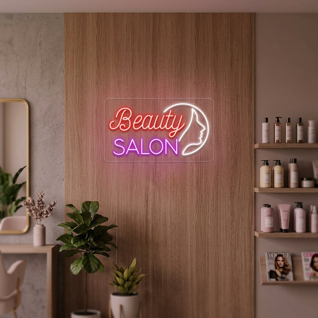 "Beauty Salon, Flickans Ansikte" Neonskylt