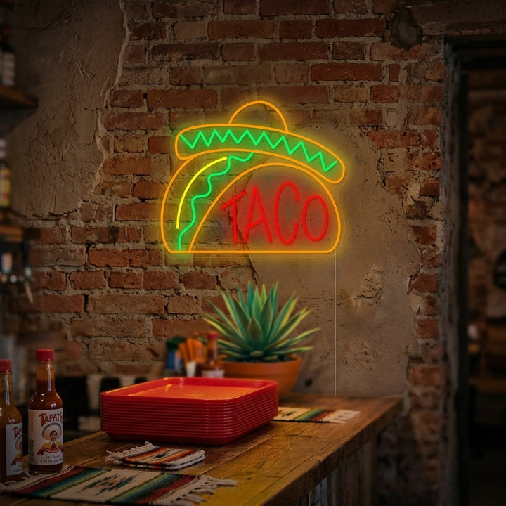 "Mexikansk hatt-taco" Neonskylt