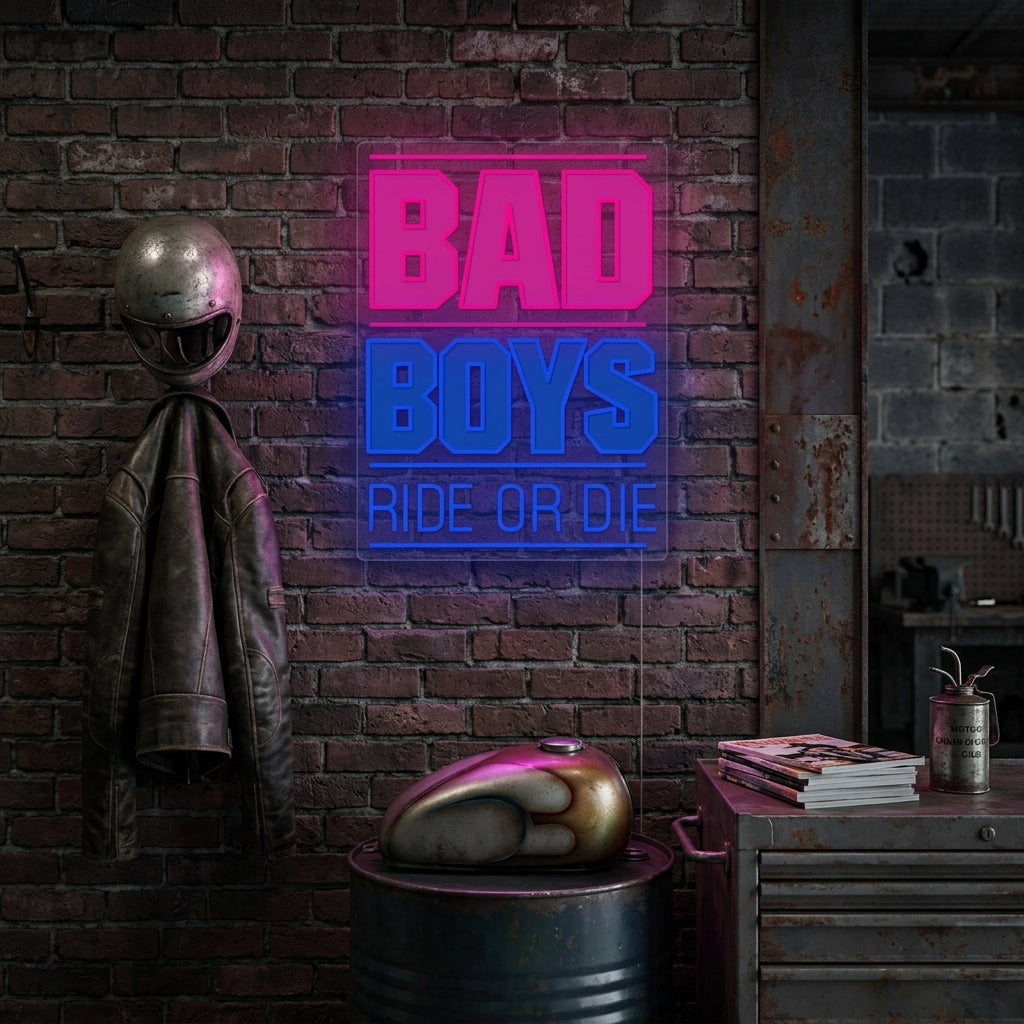 "Bad Boys Ride Or Die" Neonskylt