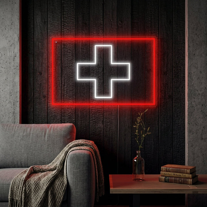 "Schweiz Flagga" Neonskylt
