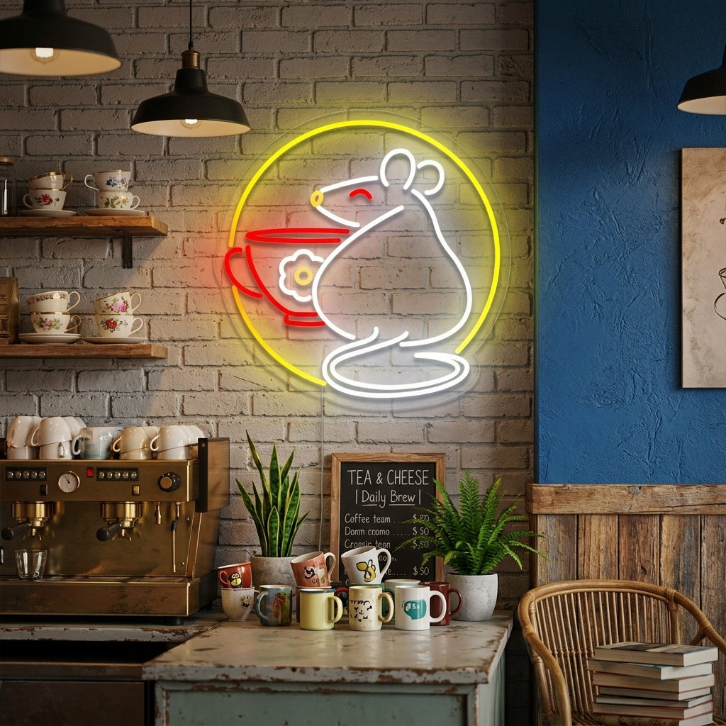 "Råtta Med Kopp" Neonskylt