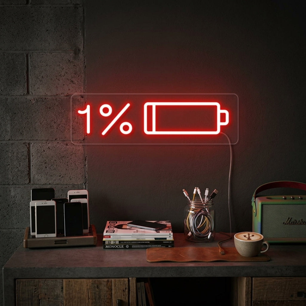 "Lågt Batteri" Neonskylt