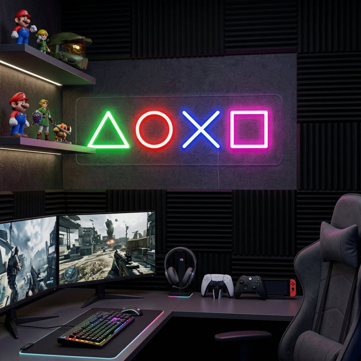 "spela spelstation, geometri" Neonskylt