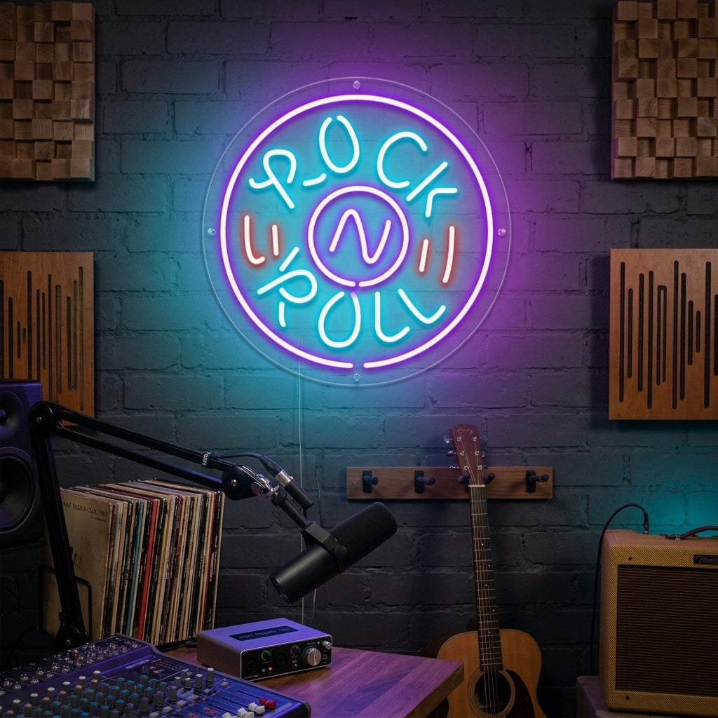 "Rock N Roll, Fest Med Livemusik" Neonskylt