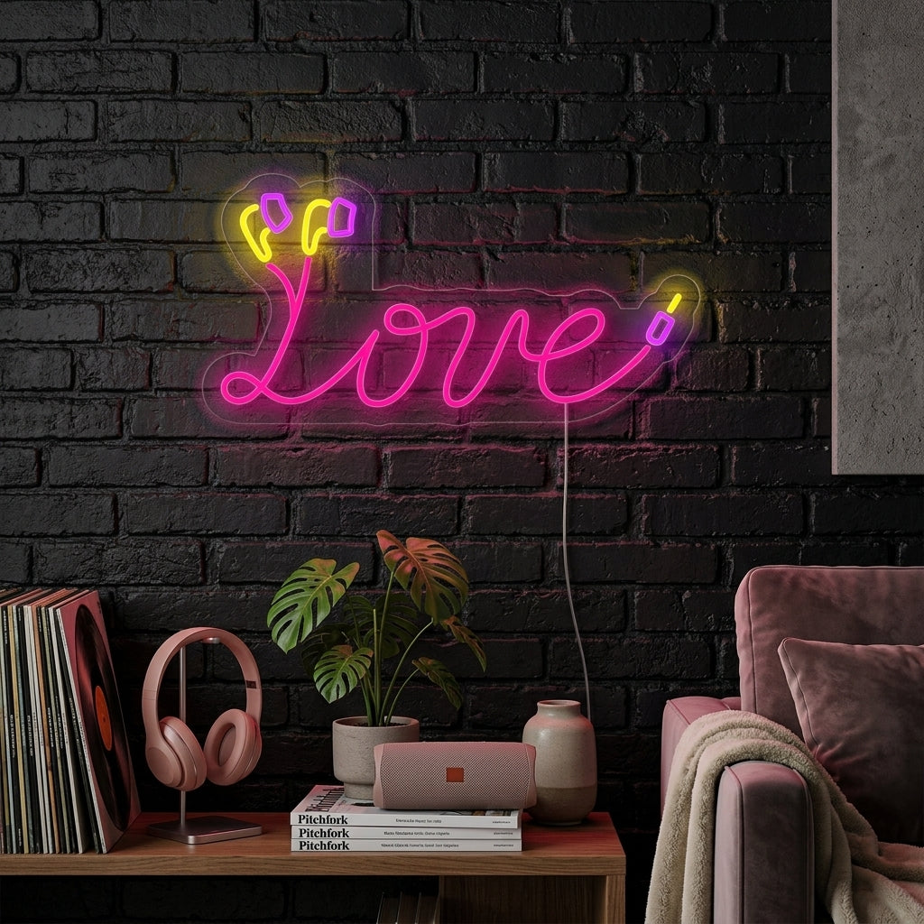 "Love Earphones Cable" Neonskylt