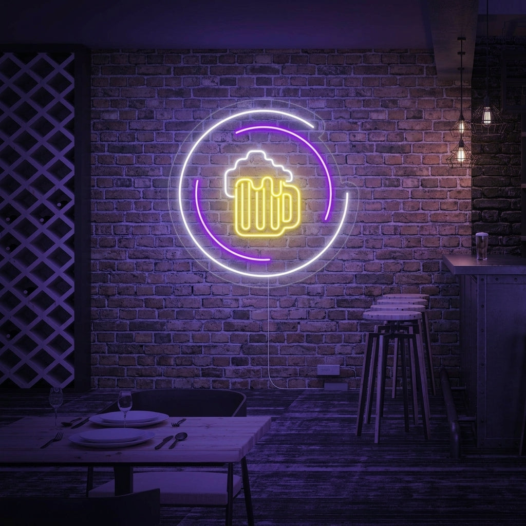 "Ölglas, Bar" Neonskylt
