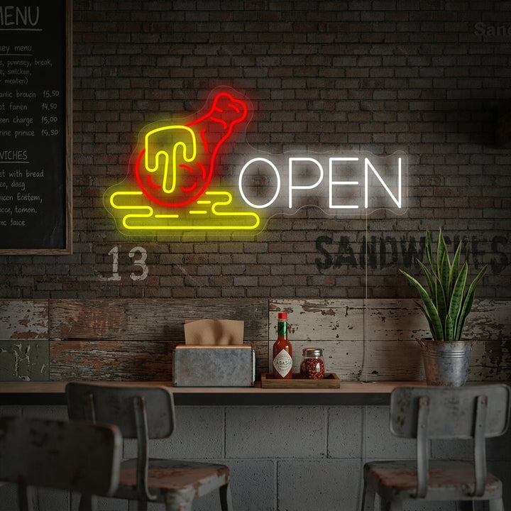"Öppen kyckling" Neonskylt