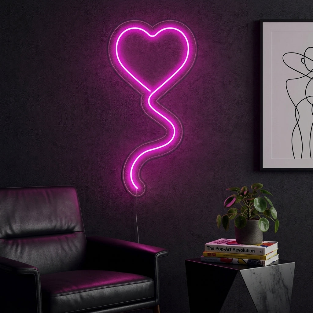 "Ballong Med Rosa Hjärta" Neonskylt