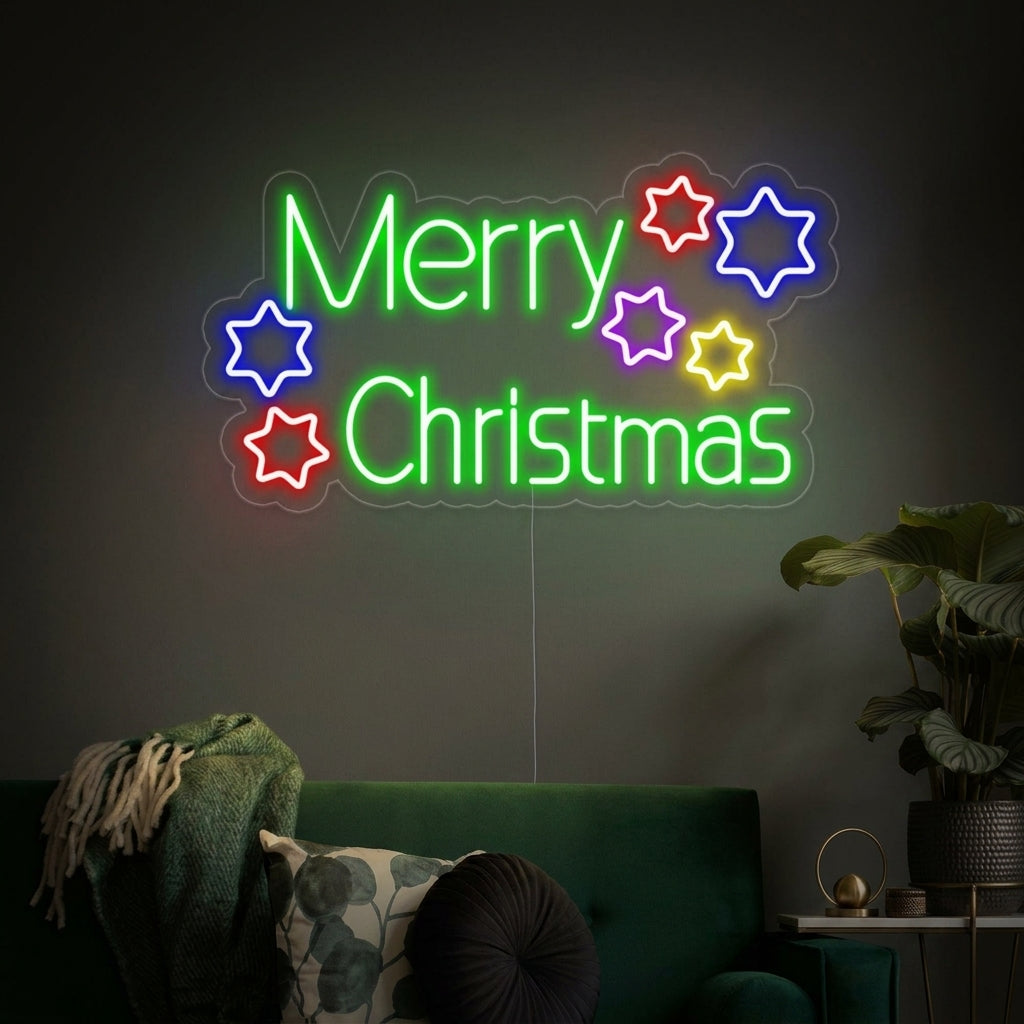 "Stjärnor, Merry Christmas" Neonskylt