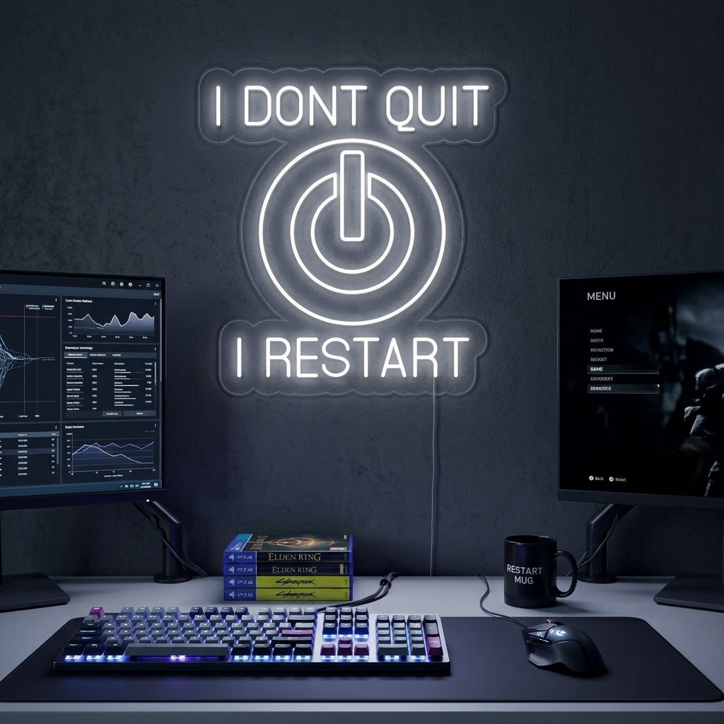 "I Dont Quit I Restart" Neonskylt