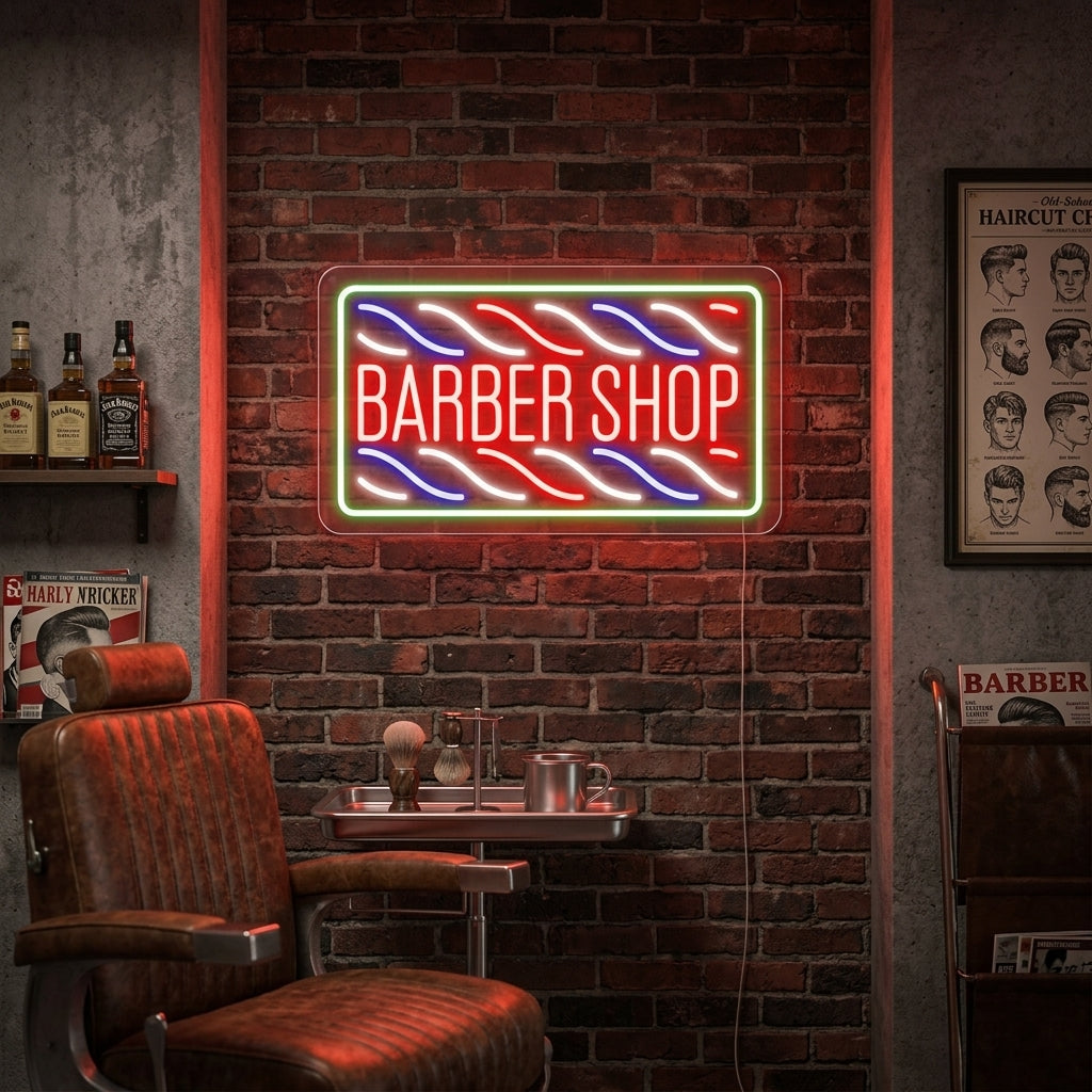 "Hårklipp, Barber Shop" Neonskylt