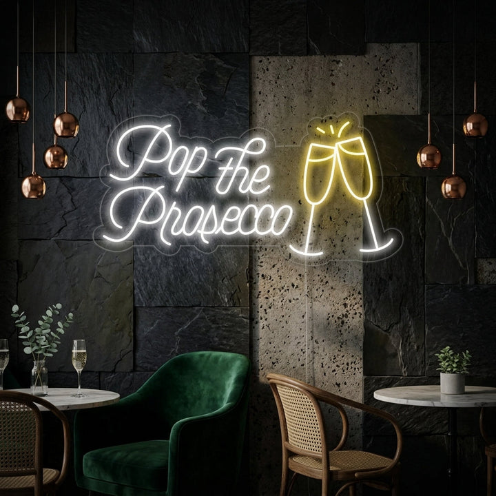 "Pop The Prosecco Ölbar" Neonskylt