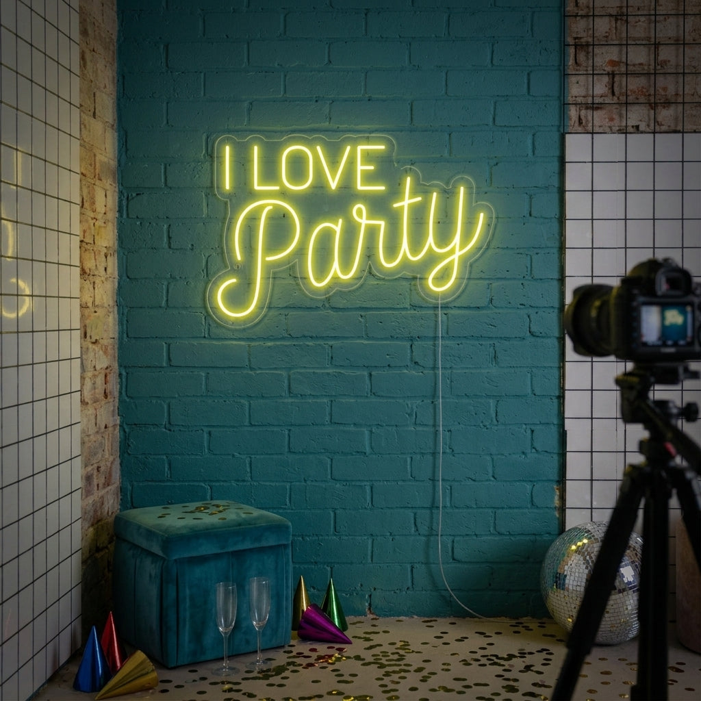 "I Love Party" Neonskylt
