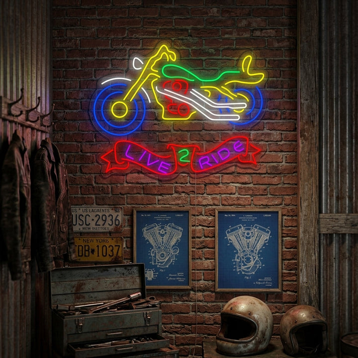 "Live 2 Ride, Motorcykel" Neonskylt