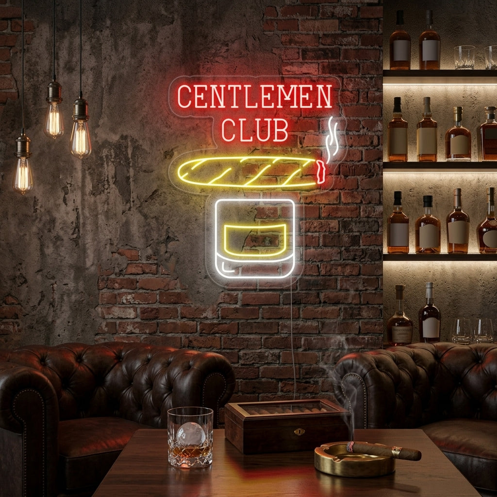 "Gentlemen Club Whisky Cigarr" Neonskylt