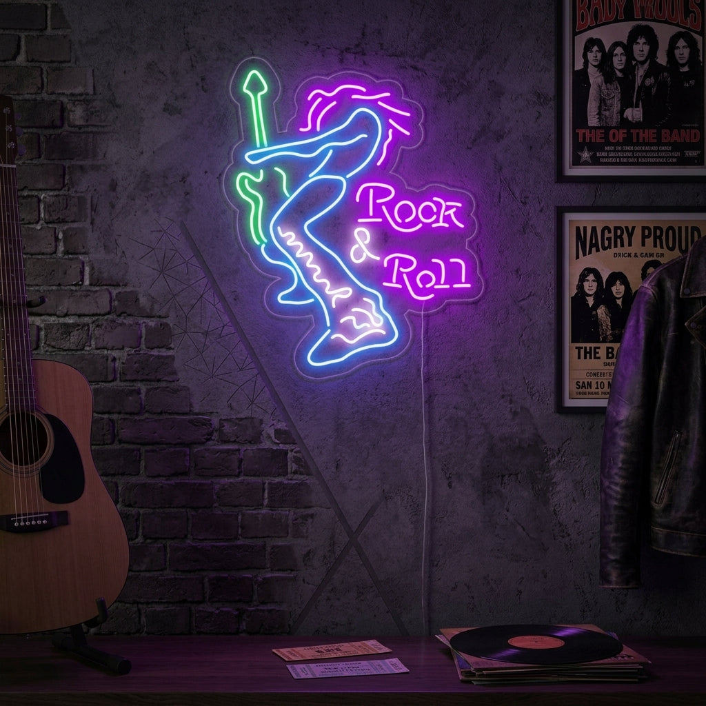 "Rock And Roll, Elektrisk Gitarrist" Neonskylt