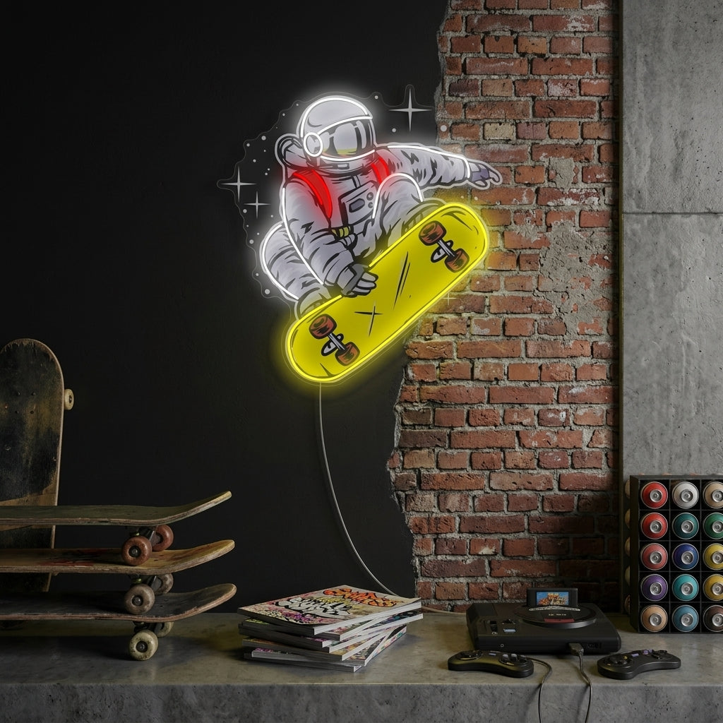 "Astronaut på skateboard" Neonskylt