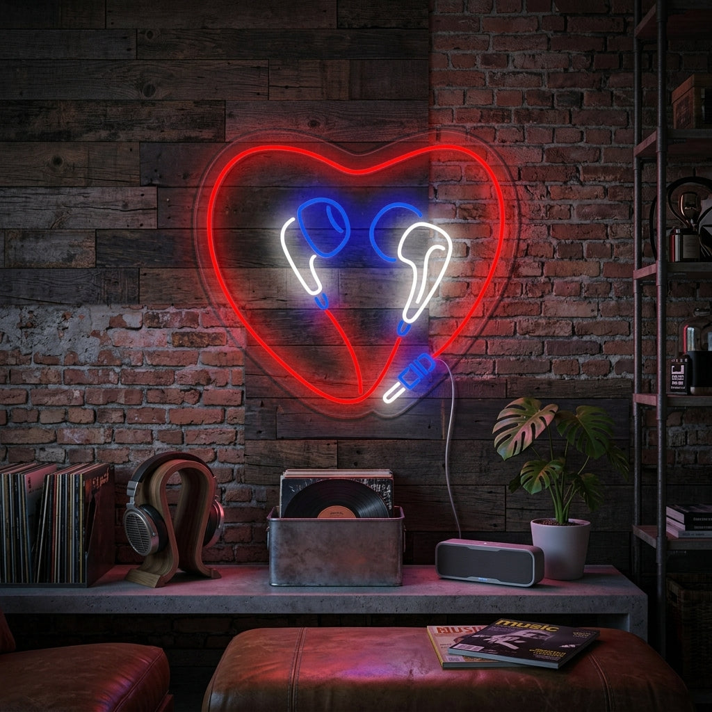 "Hörlurar Med Hjärta" Neonskylt