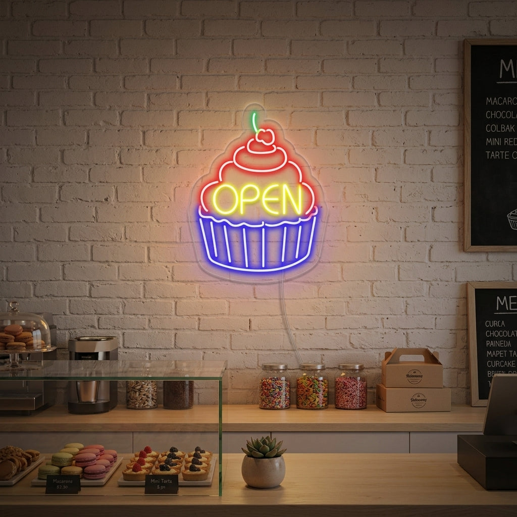 "Cupcake Open" Neonskylt