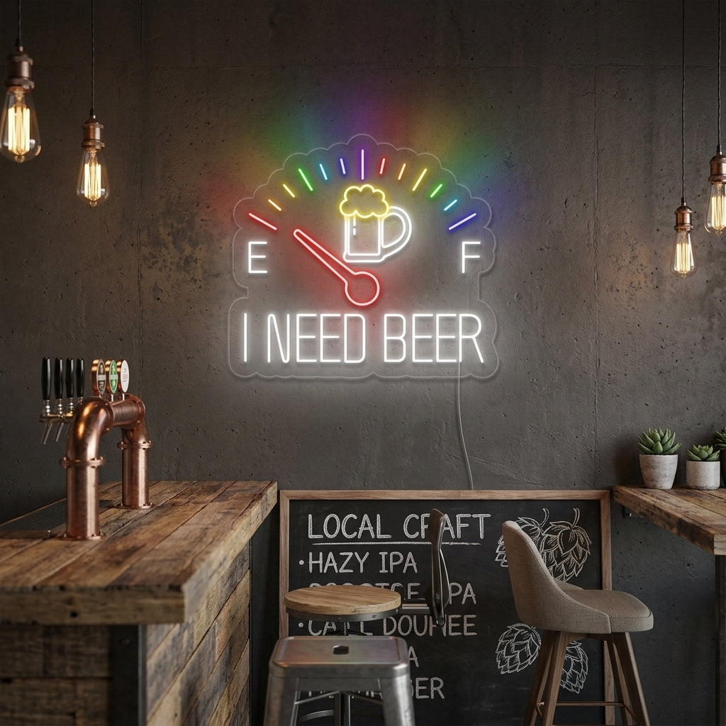 "I Need Beer Klocka" Neonskylt