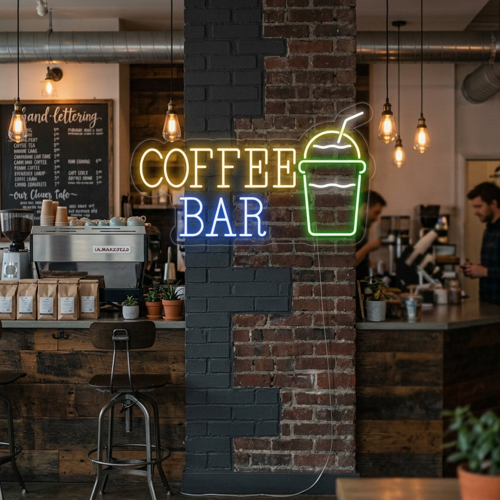 "Kaffekopp, Coffee Bar" Neonskylt