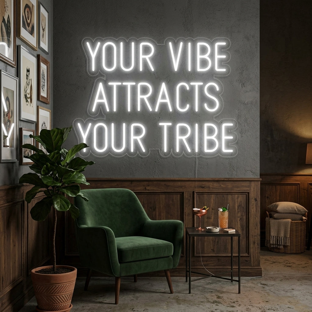 "Your Vibe Attracts Your Tribe, Bröllop" Neonskylt