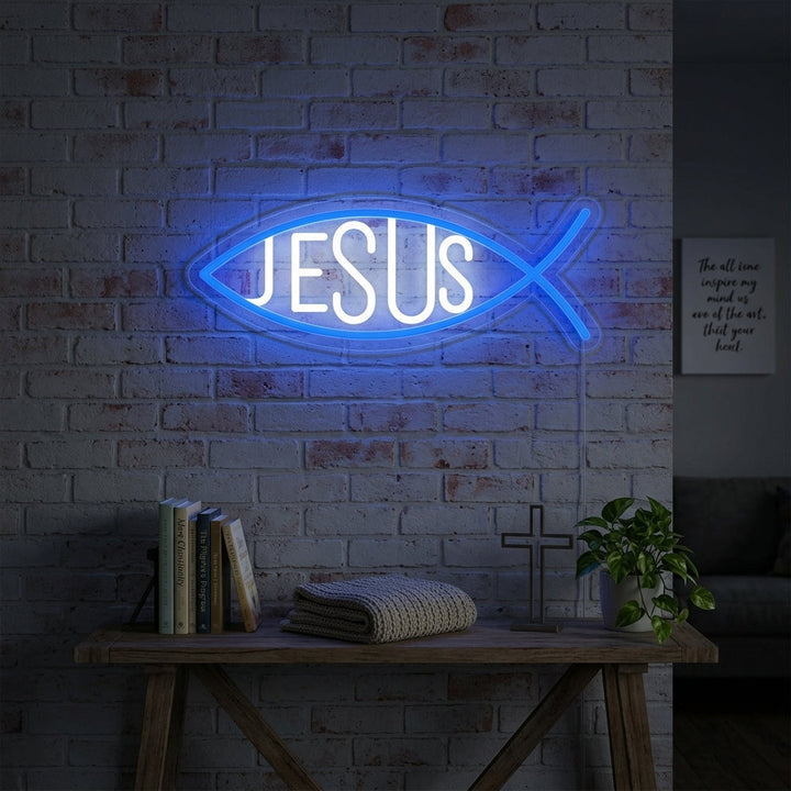 "Kristen Jesus Fisk" Neonskylt
