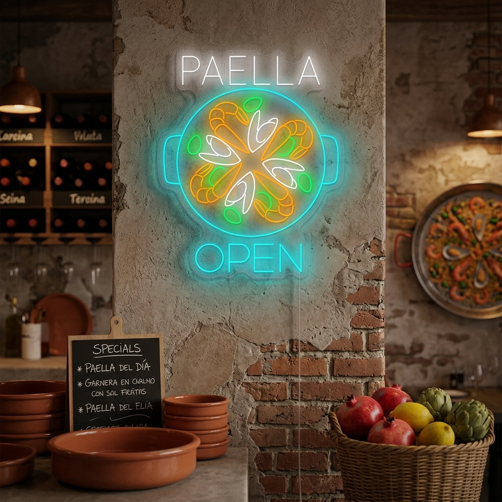 "Paella Open" Neonskylt