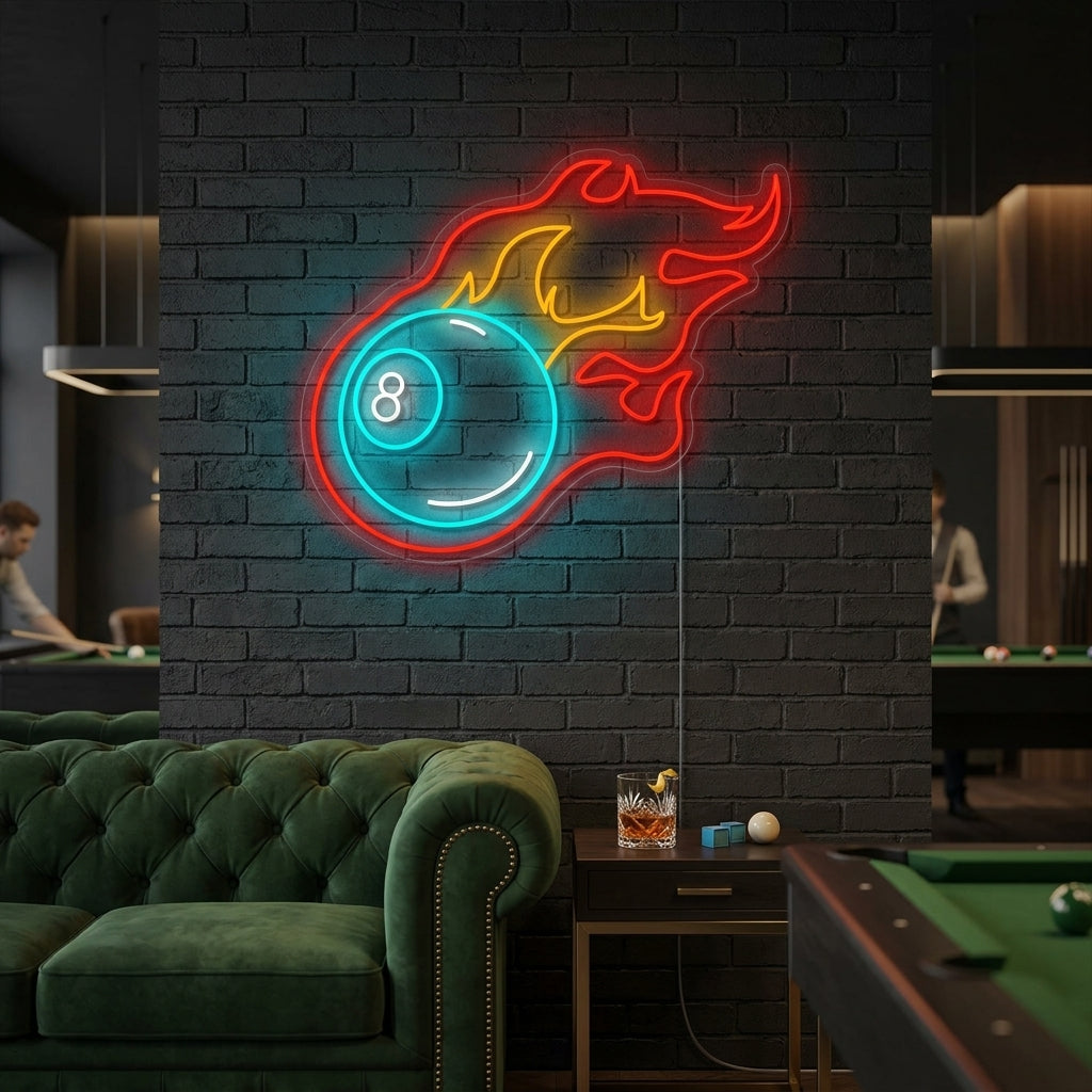 "Eld Biljard" Neonskylt