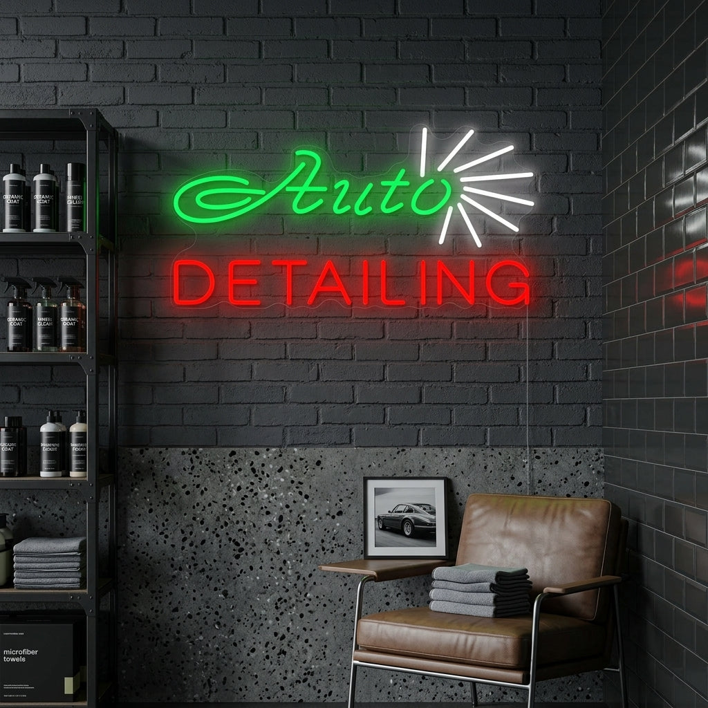 "Affär, Auto Detailing" Neonskylt