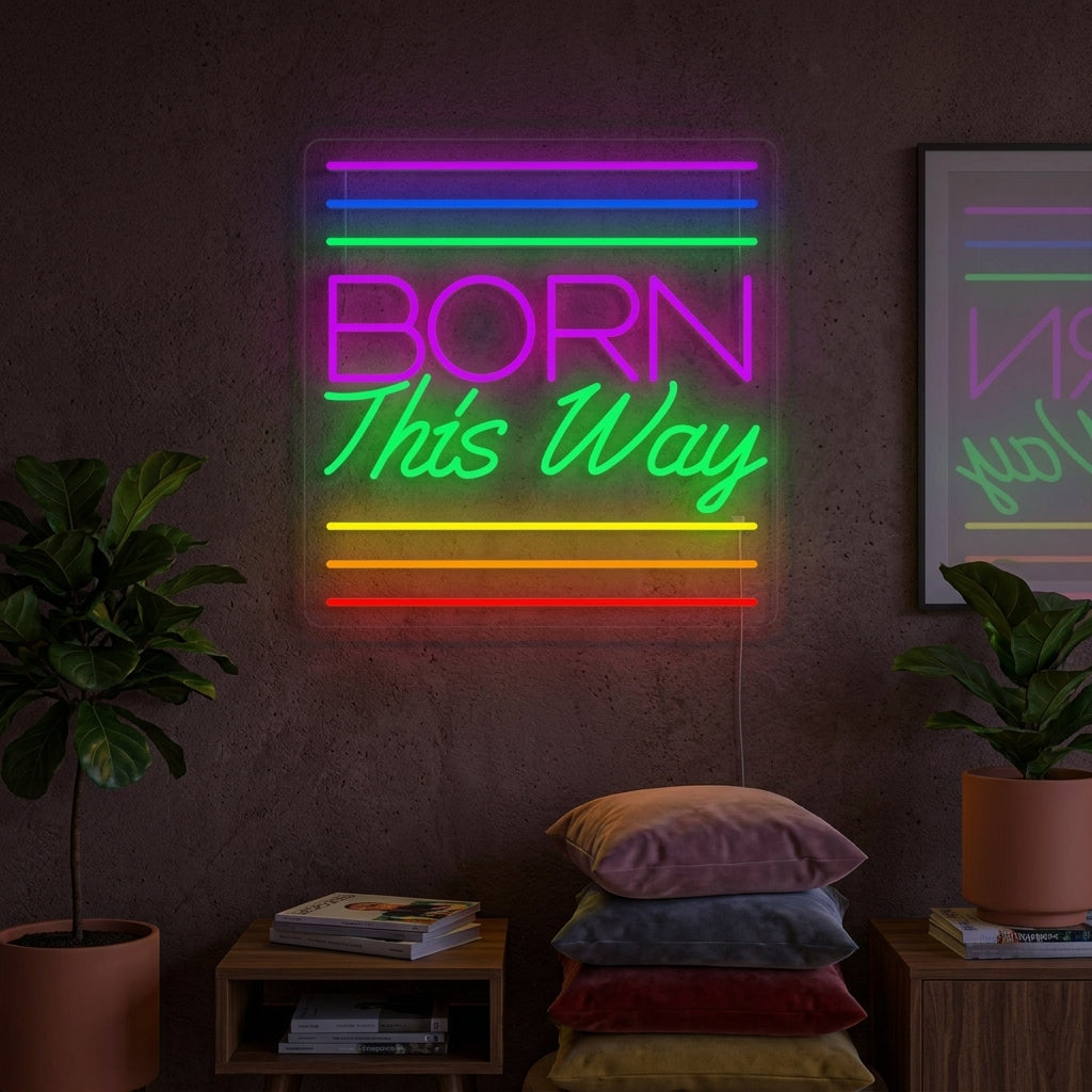 "Regnbågsflagg Lgbt-Stolthet Unik, Born This Way" Neonskylt