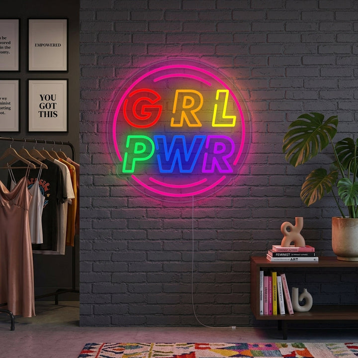 "Girl Power with Circle" Neonskylt