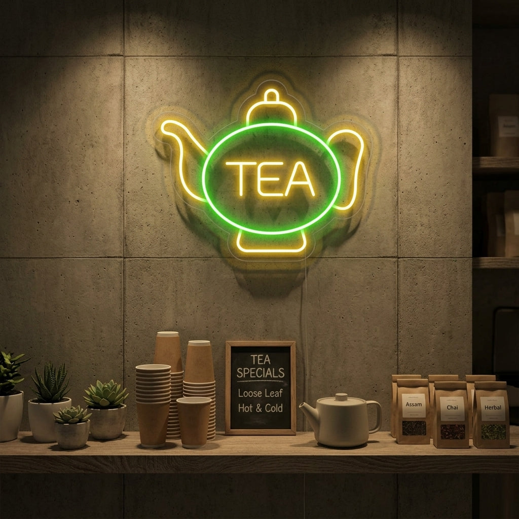 "Tea, Tekopp" Neonskylt