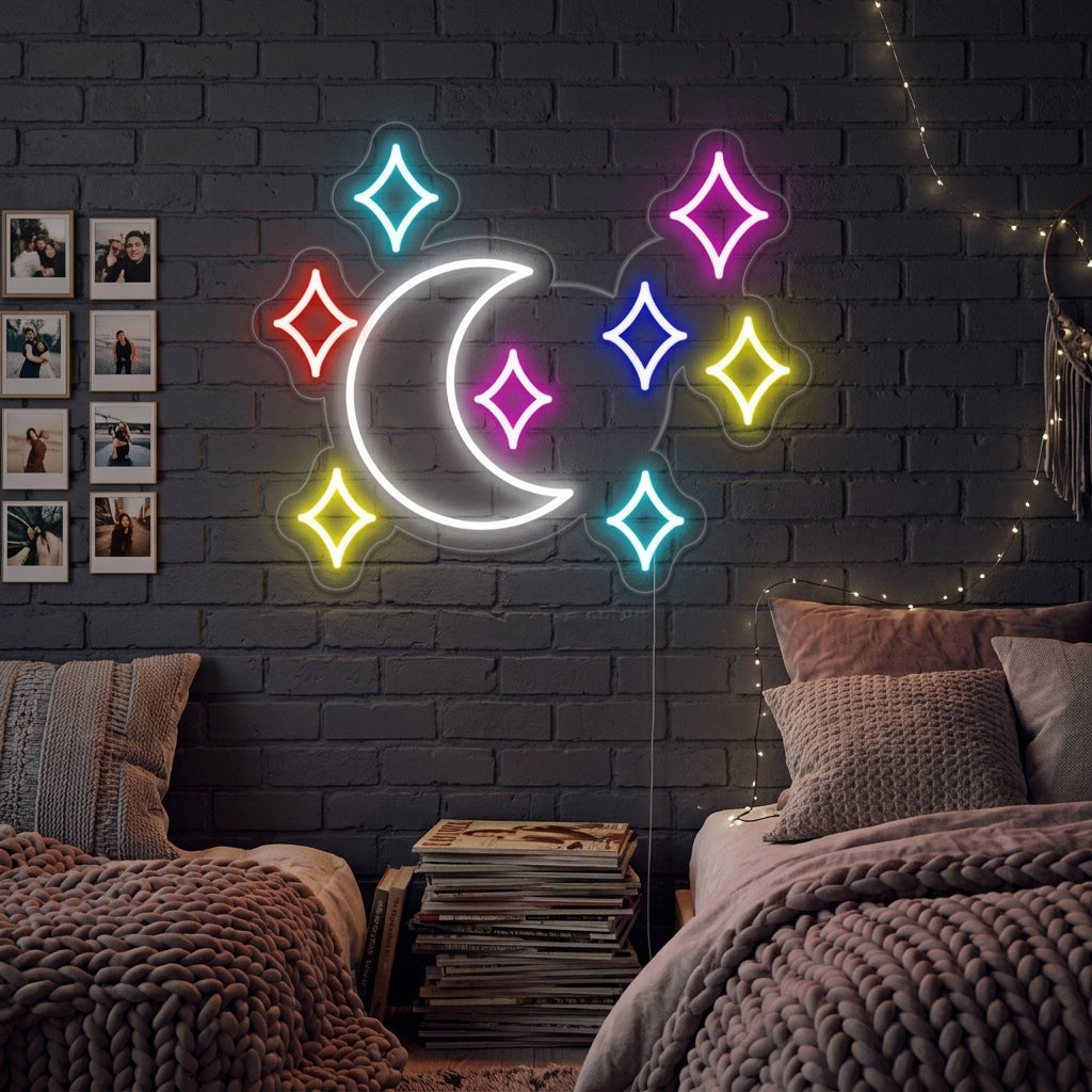 "Måne, Stjärna" Neonskylt