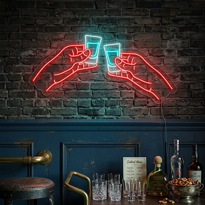 "Vodka- Eller Tequilashots I Två Händer Bar" Neonskylt