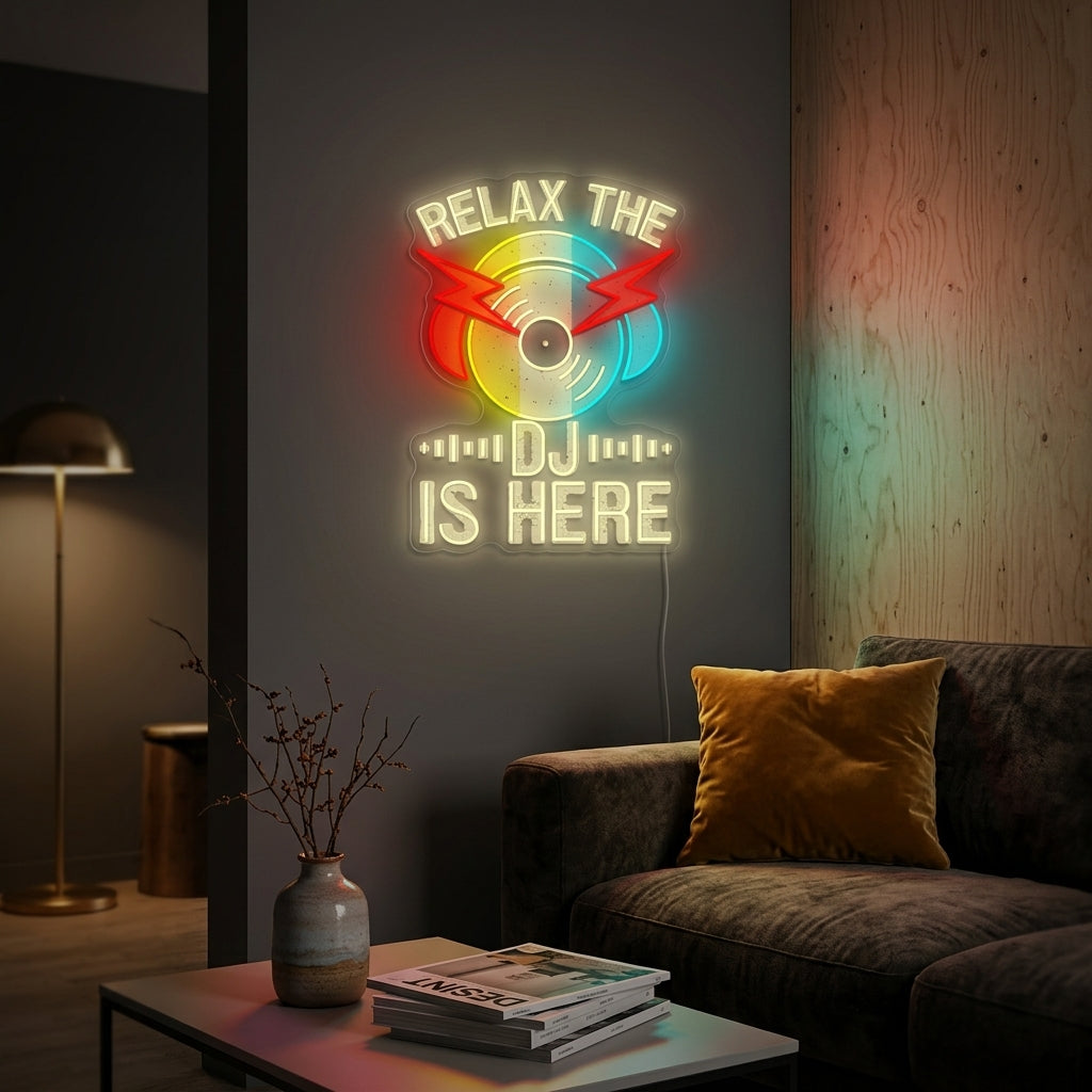 "Relax The Dj Is Here" Neonskylt