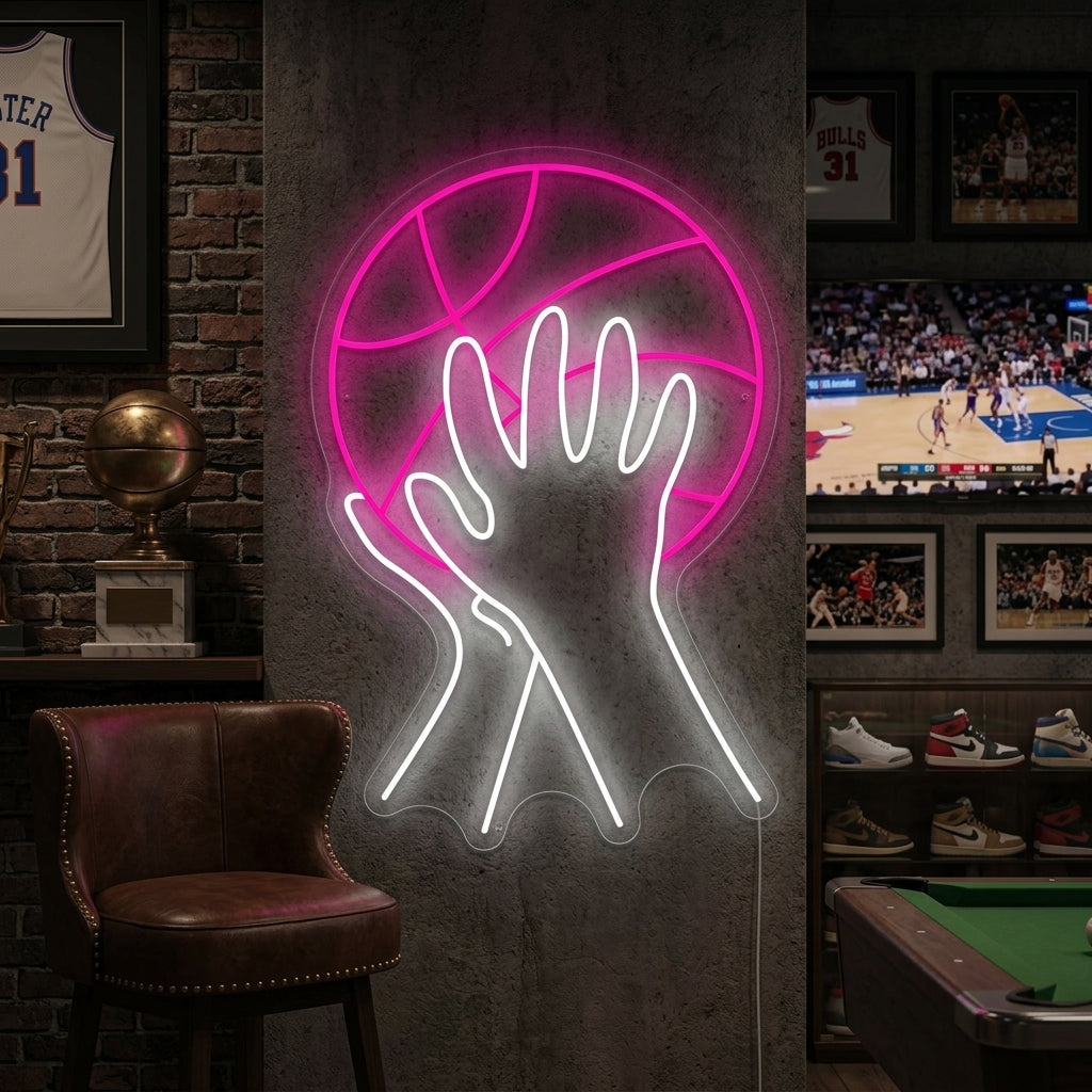 "Skjuter basketboll" Neonskylt