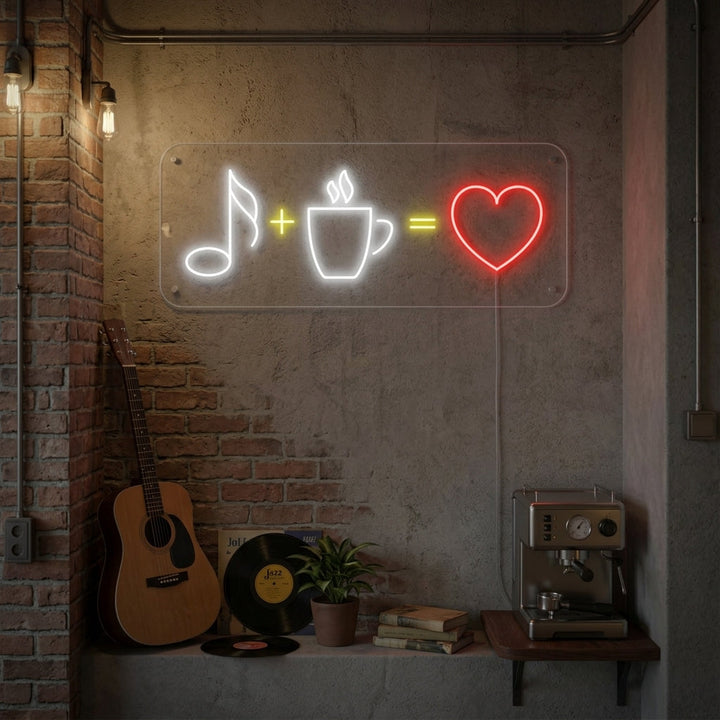 "Kaffe Musik Kärlek" Neonskylt
