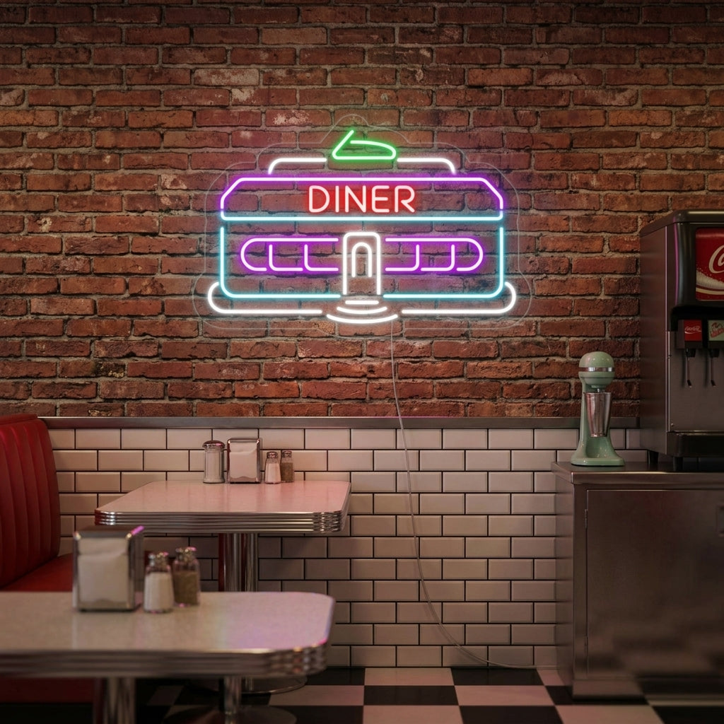 "Diner Bil 1950 Klassisk Retro Restaurang" Neonskylt