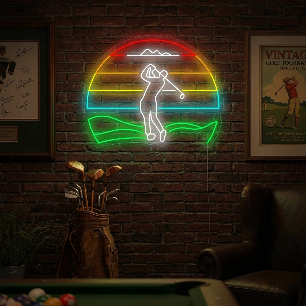 "Golfare som spelar golf" Neonskylt