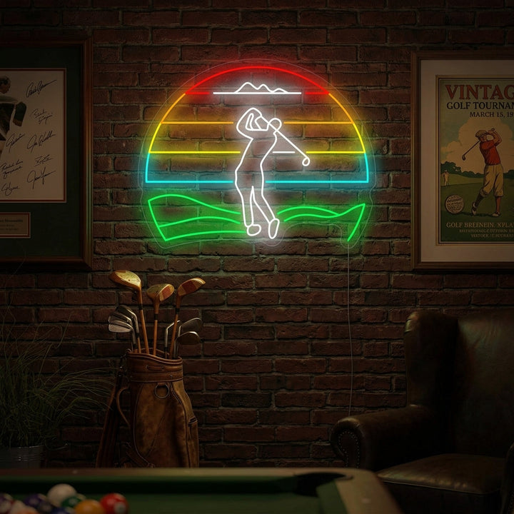"Golfare som spelar golf" Neonskylt