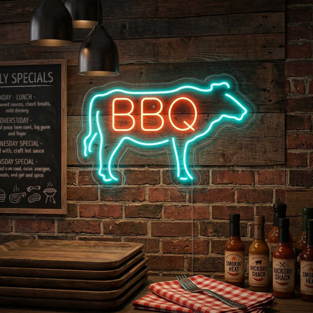 "KO, BBQ" Neonskylt