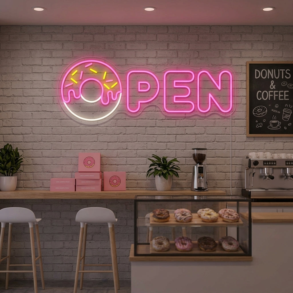 "Donut öppen" Neonskylt